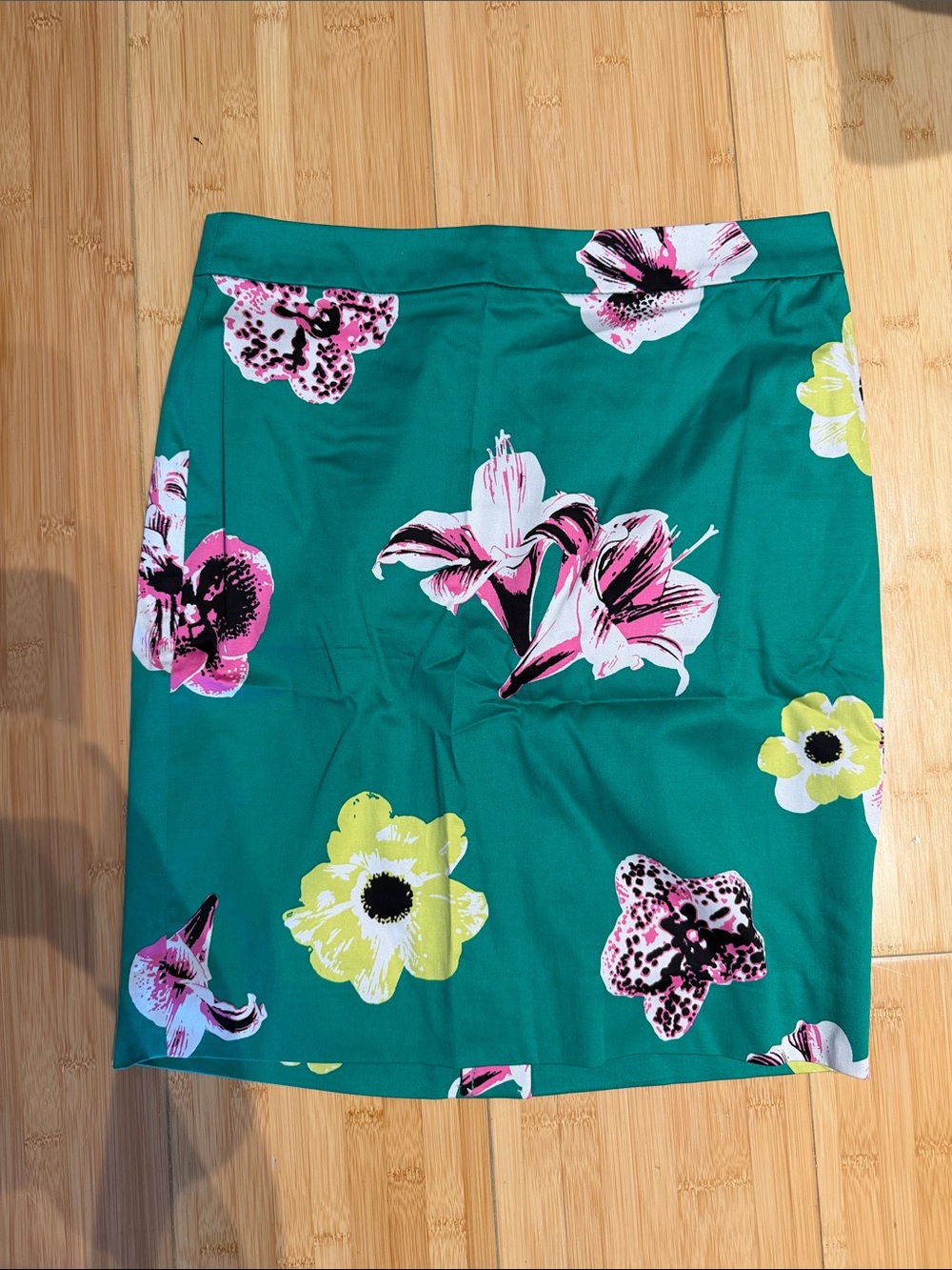 J. Crew Factory Teal Floral Pencil Skirt with Pink and Yellow Blooms